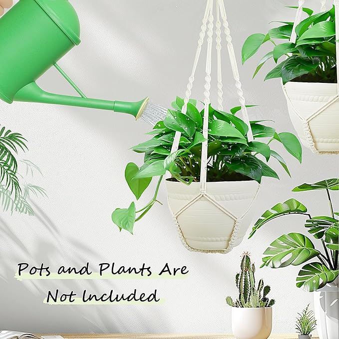 FGSAEOR Macrame Plant Holder Indoor Outdoor, Hanging 3-15 inch Pot, Bearing 20lb Planters, DIY Handmade Hanging Planter Basket, 35-Inch Extra Long Strong Boho Home Décor (2-Pack) (Ivory)