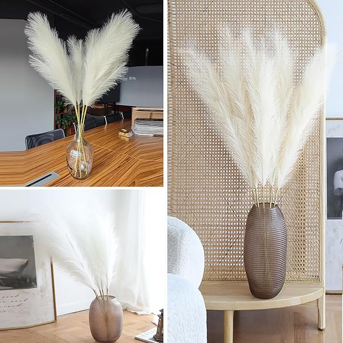 38" 10 Stems White Pampas Grass Tall Decor - Faux Pampas Grass Decor Tall for Floor Vase Boho Home Wedding Mothers Day Decoration
