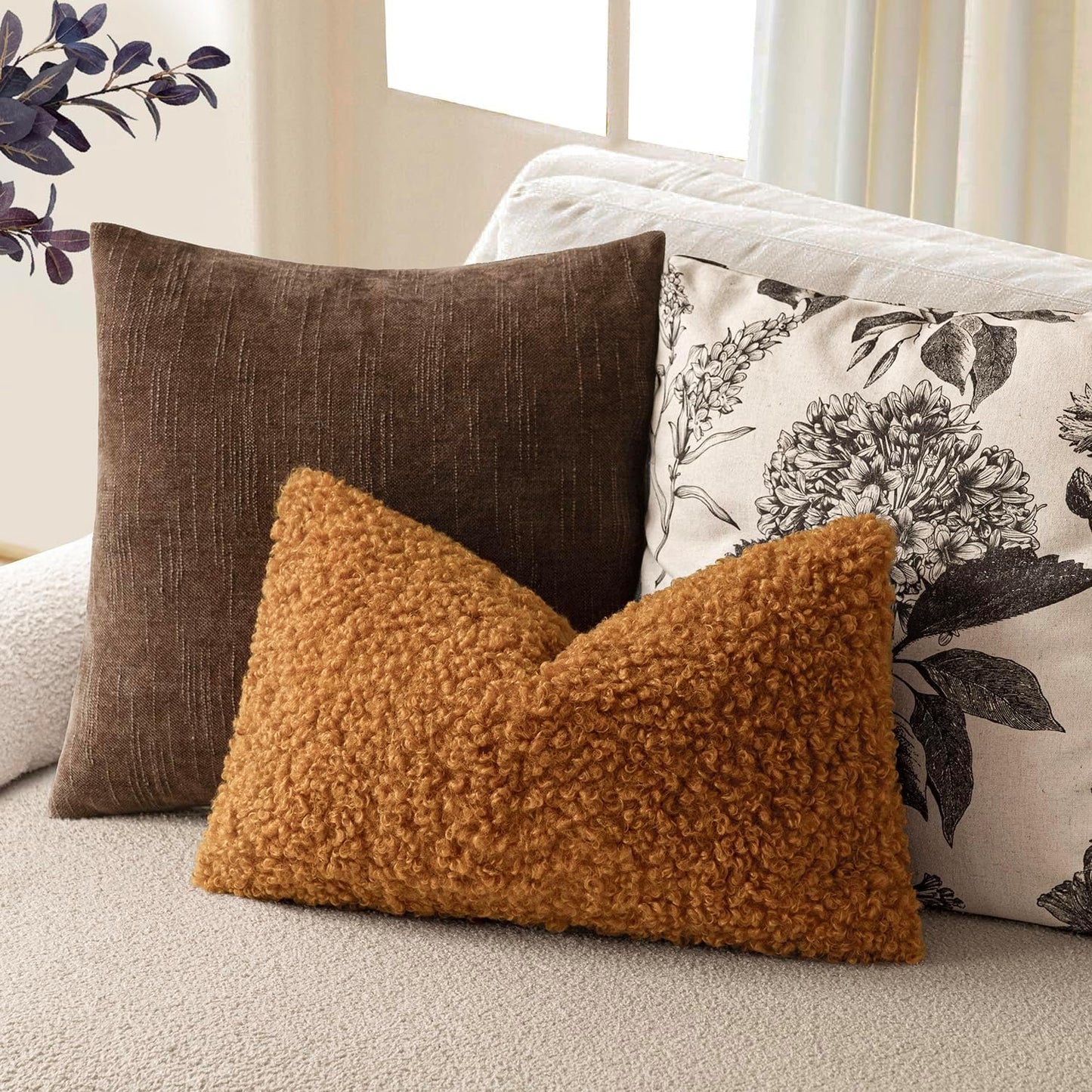 Foindtower Set of 2 Curly Teddy Wool Pillow Covers Decorative Boucle Textured Lumbar Throw Pillow Faux Fur Sherpa Pillowcases Sheepskin Fuzzy Cushion Case for Sofa Bedroom Car 12"x20" Orange