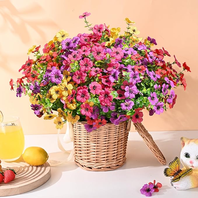 Waipfaru Artificial Flowers for Outdoors, 24 Bundles Faux Plants Outdoor, UV Resistant Artificial Plants Outdoor, Silk Fake Artificial Flowers for Outside Home Decor Planter Porch Patio Decoration