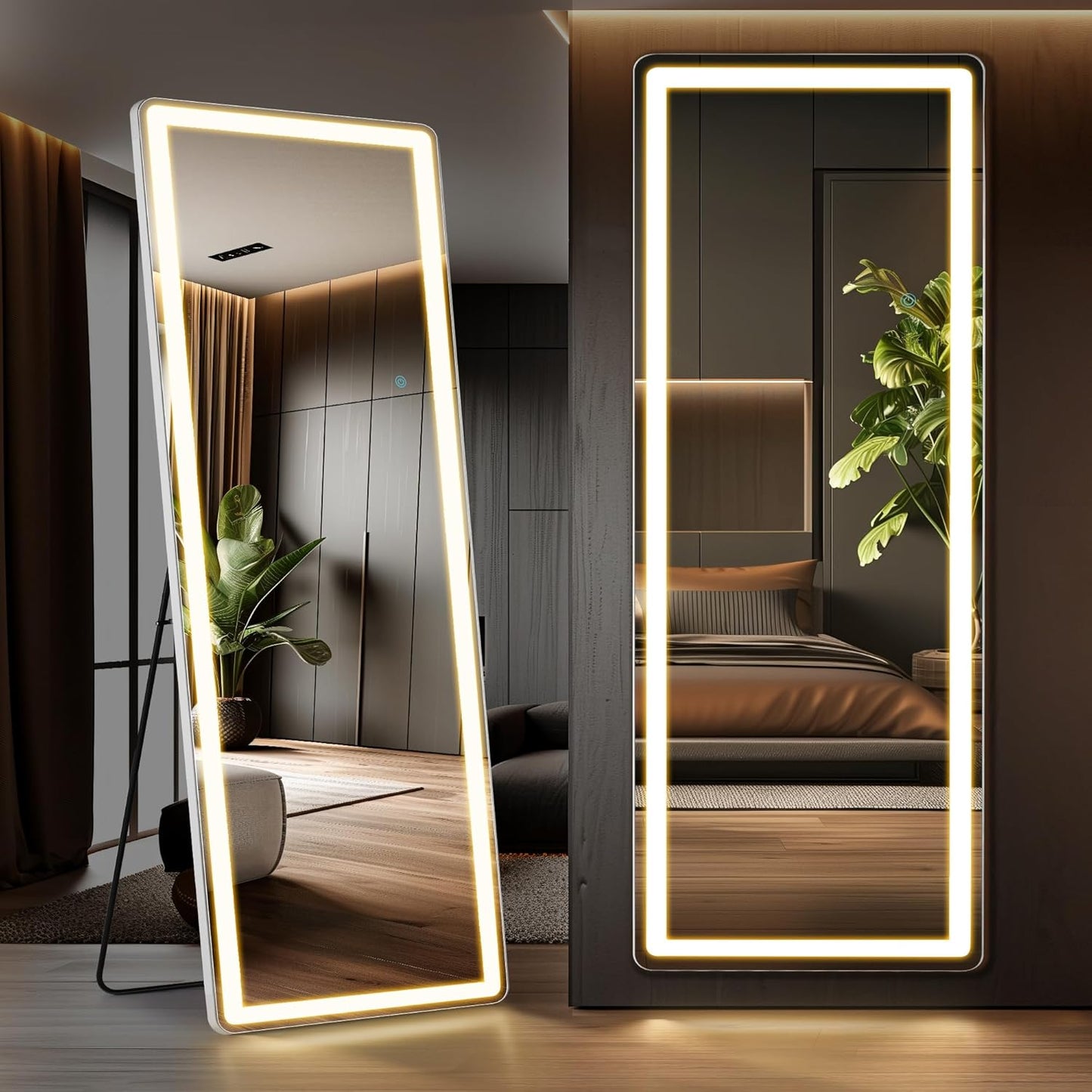 Full Length Mirror with Lights, 71" x 26" LED Floor Mirrors, Full Body Dressing Standing Mirrors with Dimming & 3 Color Lighting, Hanging Mounted Mirror for Living Room Bedroom Cloakroom