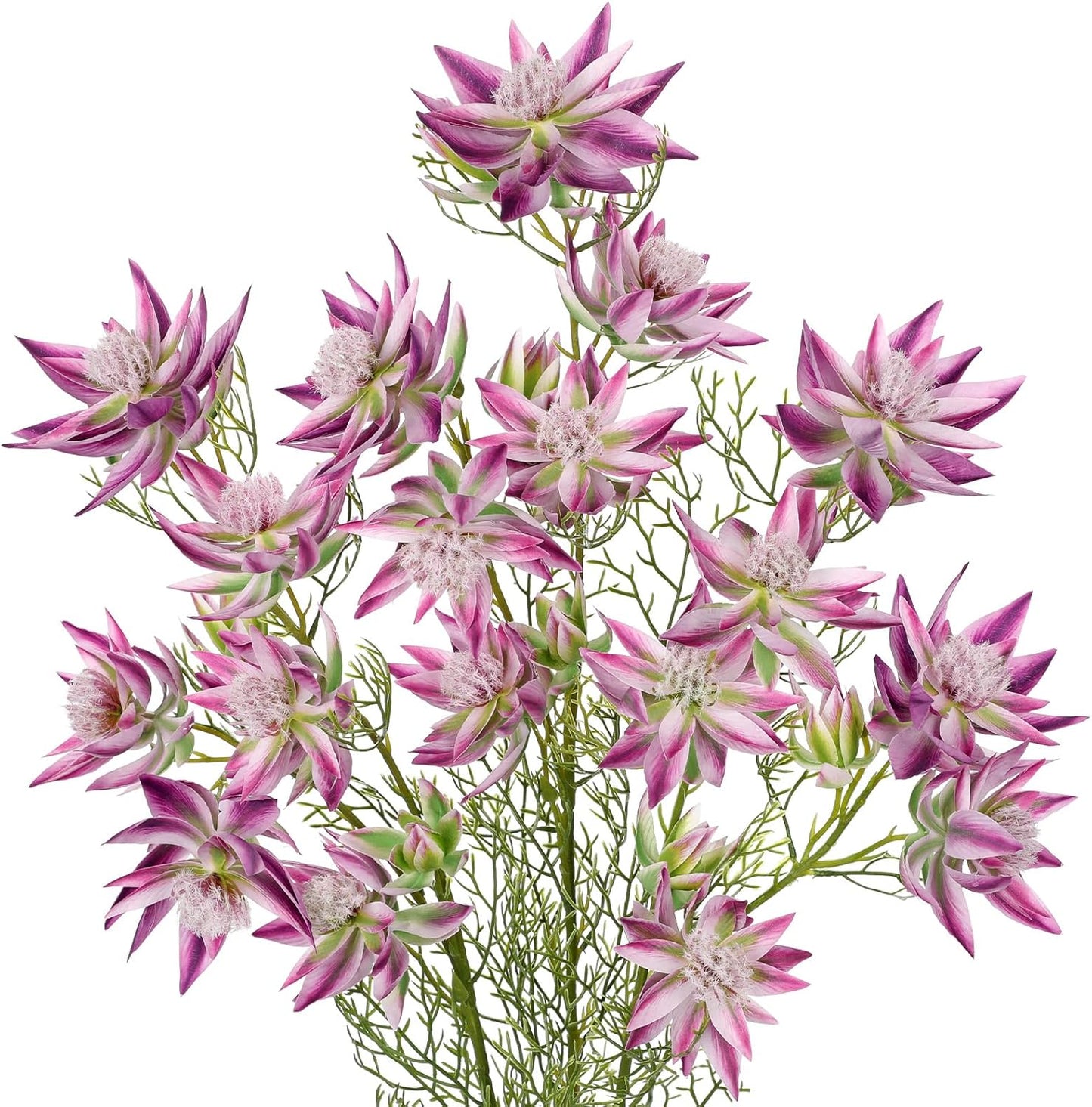 Hollyone 3Pcs Purple Artificial Flowers Silk 26.3" Fake Protea Flower with Long Stem Faux Flowers Arrangement Branch with 6 Heads for DIY Wedding Party Table Centerpiece Floral Bouquets Home Decor