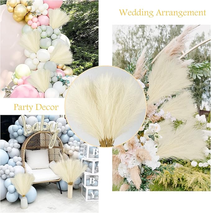 50PCS Faux Pampas Grass, 21.6" Short Artificial Pompous Grass Floral Fake Pompas Grass Branches Vase Filler Flower Arrangement for Home Wedding Boho Decor, Beige