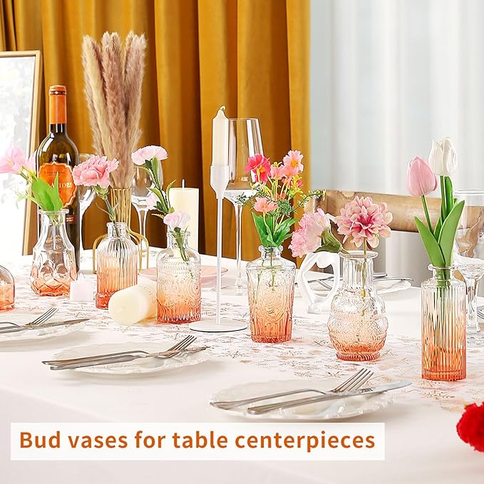 Mini Glass Bud Vases Flower Vases for Centerpieces- Ideal for Home Decor, Wedding & Bridal Shower Centerpieces, Party & Anniversary Decorations, Candle Holders,Aromatherapy Bottles(30 pcs,Light red)