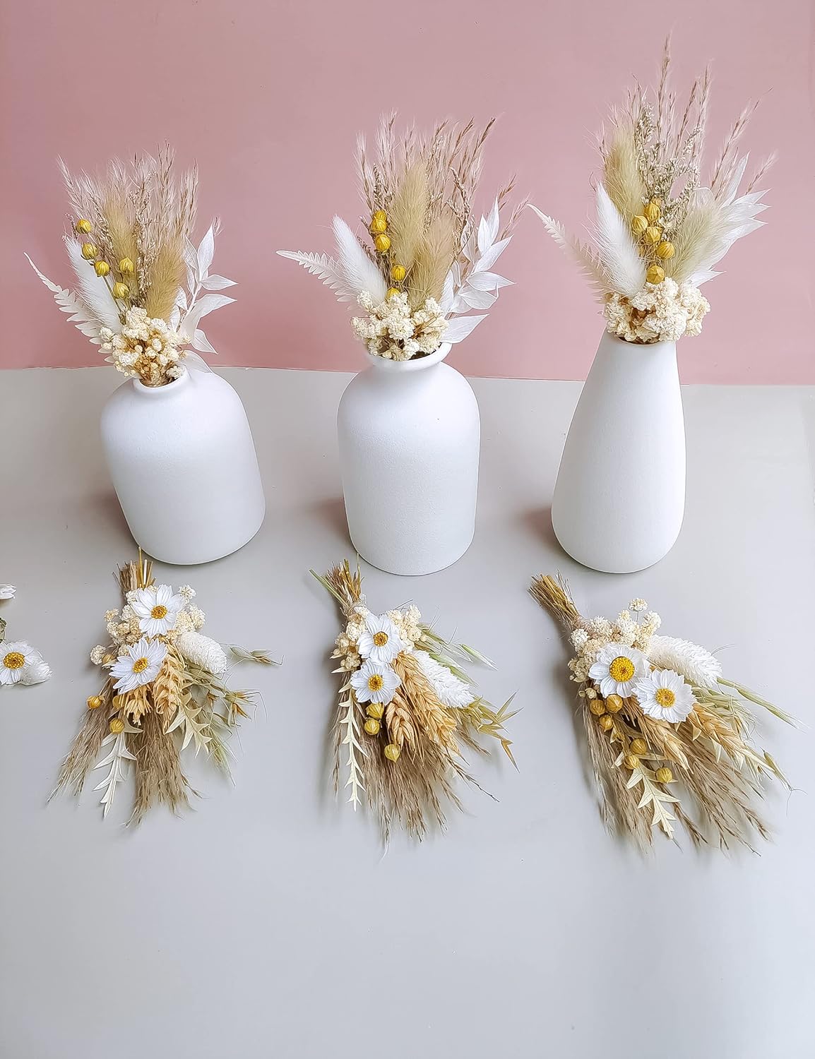 Mini Dried Flower Bouquets for Bridesmaid Proposal Gift Boxes, Birthday Cake Arrangements, Boutonnieres, Small Vases for Table Centers, Bohemian Wedding Decorations, Bridal Shower.(Grey)