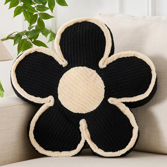 Flower Pillow Black Flowers Shaped Cushion Decorative Daisy Pillow for Bed Couch Cute Throw Pillows