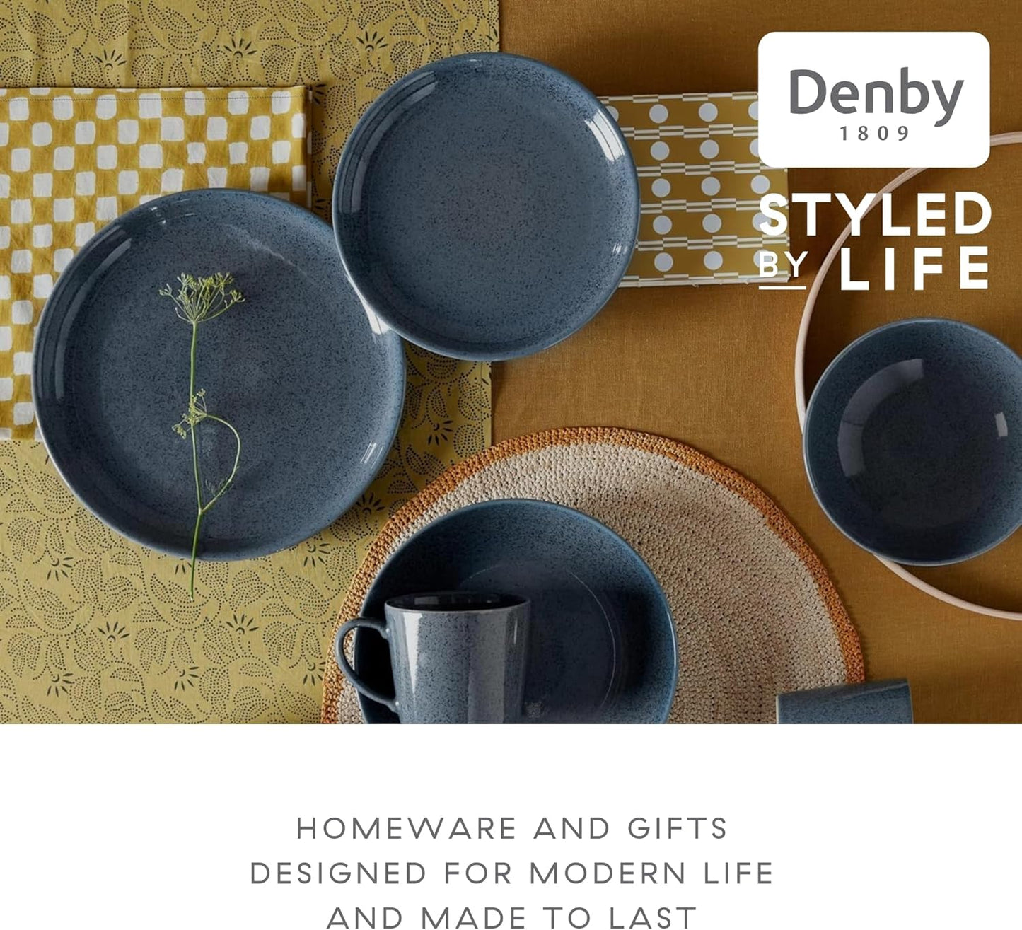 Denby - Dark Gray Speckle Medium Plates Set of 6 - Gray Reactive Glaze Patterned - Dishwasher, Microwave Safe Crockery 8.25" - Ceramic Stoneware Tableware - Chip & Crack Resistant