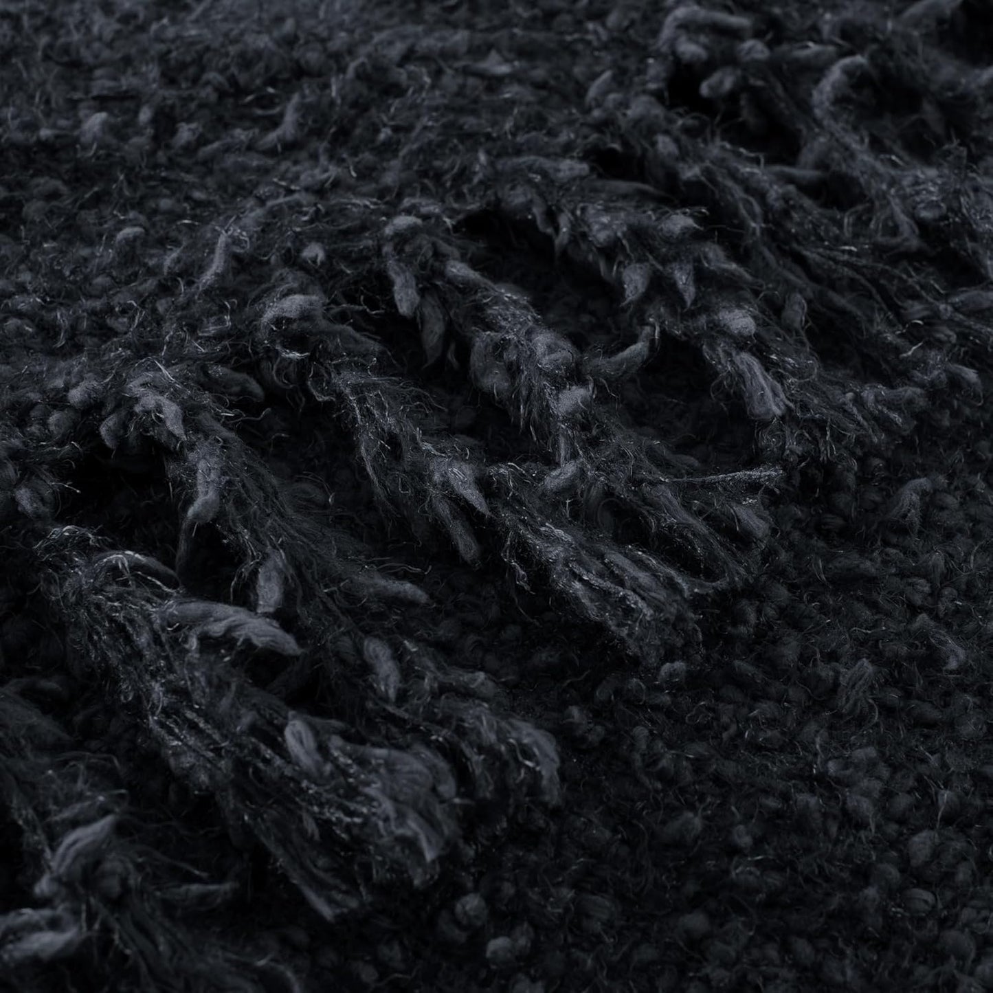 Knit Throw Blanket Fluffy Fuzzy Soft Lightweight Cozy Farmhouse Tassels Chunky Knitted Throws for Couch Sofa Bed (Black, 60"x80")