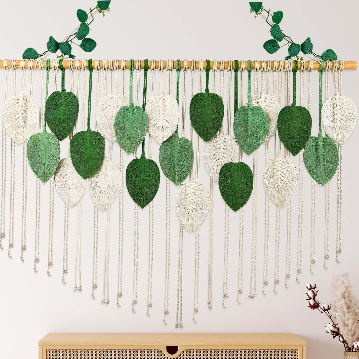 Large Macrame Wall Hanging Handmade Boho Tapestry 43"x32" - Wall Art Decor for Living Room, Bedroom, Wedding (Green)