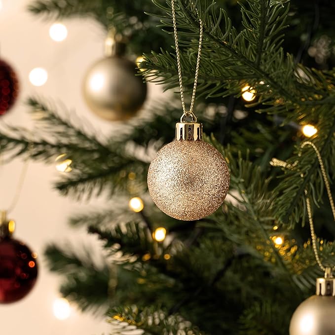 Valery Madelyn 1.57 Inches Small Christmas Tree Decorations Ornament Set for Fall Halloween, 24ct Burgundy Red and Gold Shatterproof Hanging Ball Ornaments Holiday Party Decor