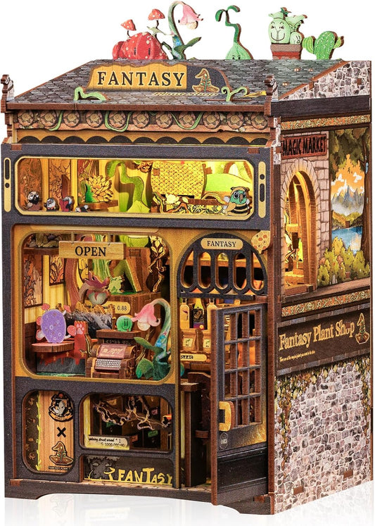 Cutefun Book Nook Kit, DIY Miniature House Kit for Beginners, Book Nook Kits for Adults, Wooden Dollhouse for Bookshelf Decor, Gifts for Family & Friends (Fantasy Plant Shop)