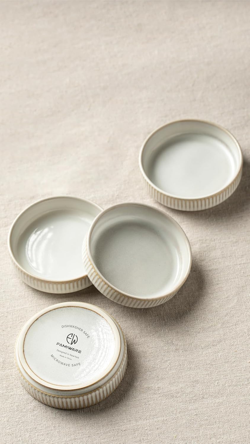 famiware Star Soy Sauce Dish Ceramic Dipping Bowls Set of 6, 4 oz Individual Dip Sauce Cups/Bowls/Dishes/Plates, Small Serving Bowl for Side Dishes, Dessert, Ice Cream, Condiments - Cappuccino White