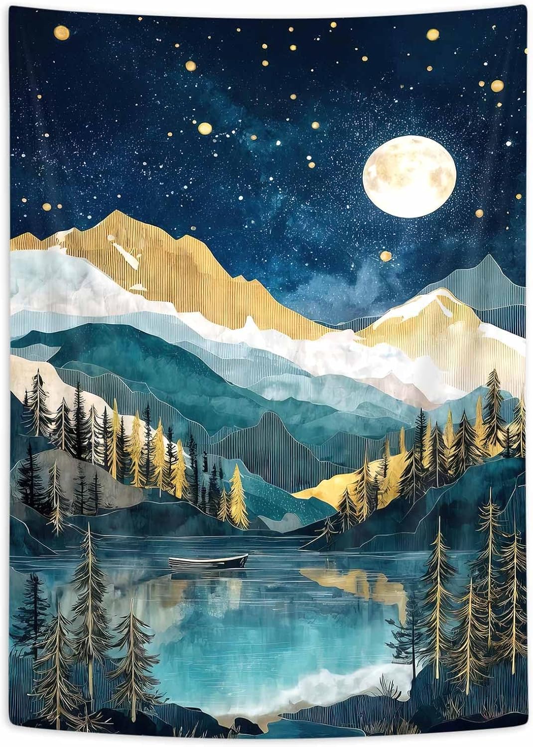 DYNH Boho Mountain Vertical Tapestry, Nature Forest Tree Lake Moon Tapestries, Bohemian Minimalist Mid Century Night Tapestry Wall Hanging for Bedroom College Dorm Asthetic Home Decor,36X48Inches