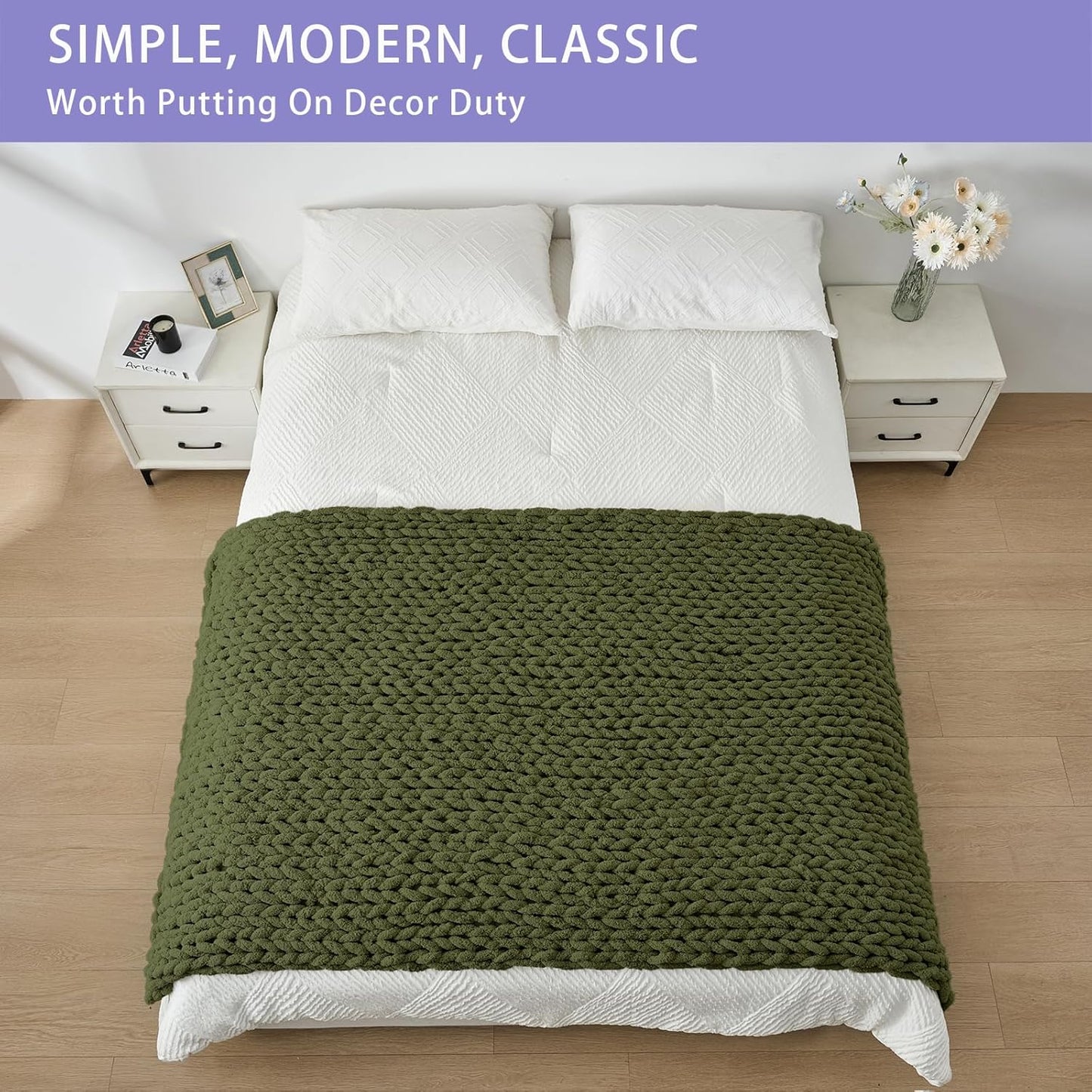 Bigacogo Chunky Knit Throw Blanket for Couch, 40x80 inches, 100% Hand Knitted with Thick Jumbo Chenille Yarn, Cozy Soft Large Rope Knot Cable Crochet Blankets for Sofa Bed Living Room, Yellow Green