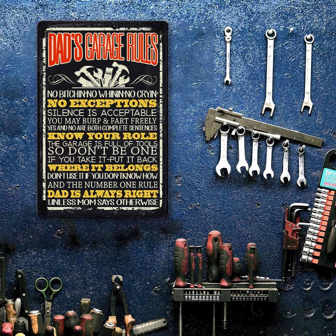 Funny Dad Garage Signs Dad's Garage Rules Sign Man Cave Decor Gifts For Men Dads Garage Metal Tin Signs Garage Accessories Cool Garage Stuff For Men Mechanic Shop Decor 8x12 Inch