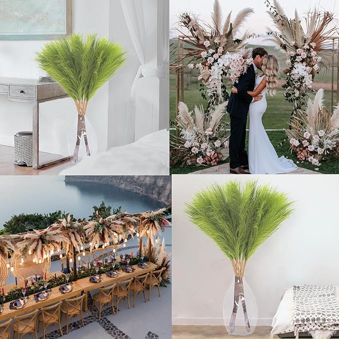 38" 10 Stems Tall Pampas Grass Decor - Faux Pampas Grass for Floor Vase Fluffy Artificial Pampas Grass for Boho Home Wedding Mothers Day Decoration（Green）