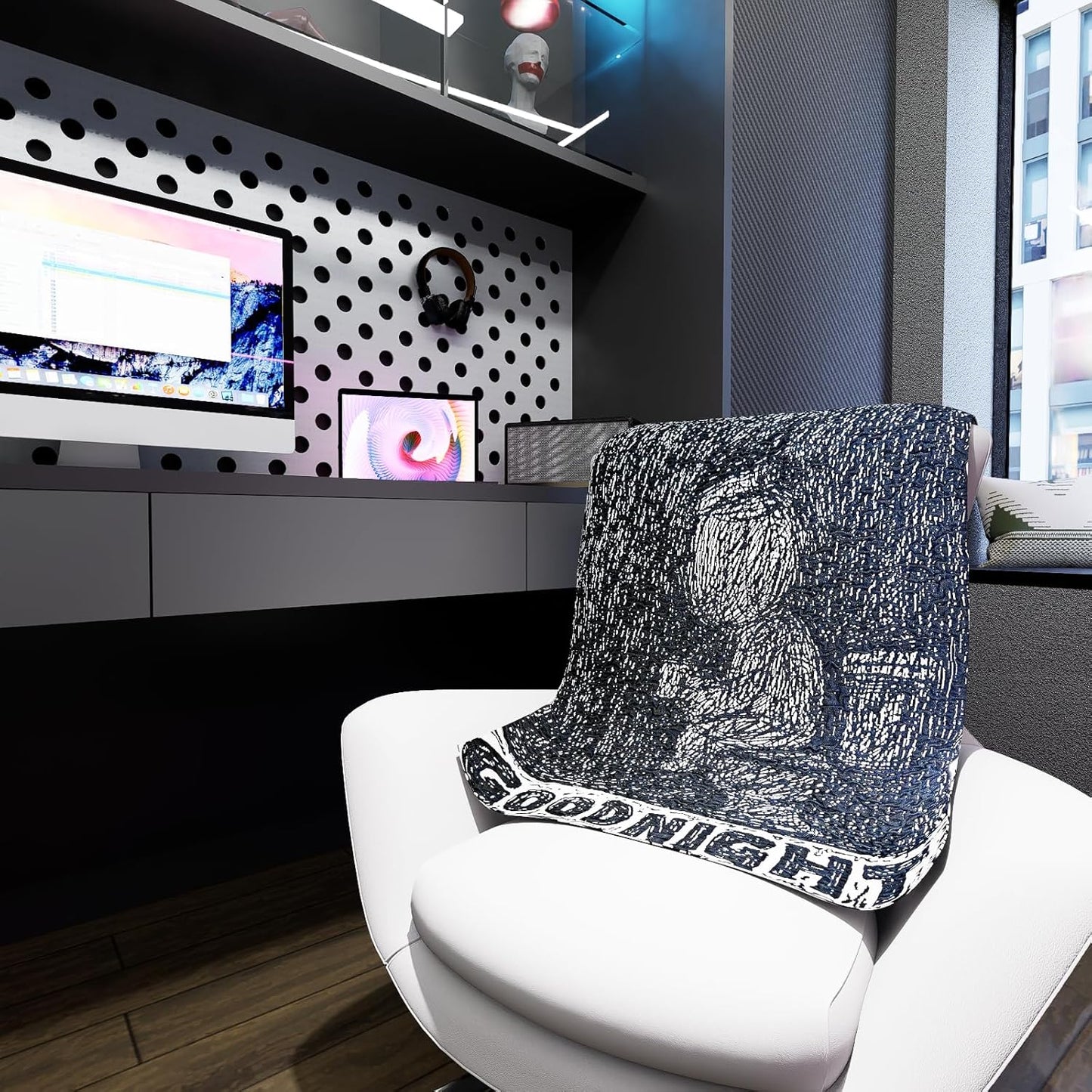 Gallery-Grade Woven Fabric Art:Original Art "GOOD NIGHT" Textile - Woven Wall Decor & Cover for Furniture