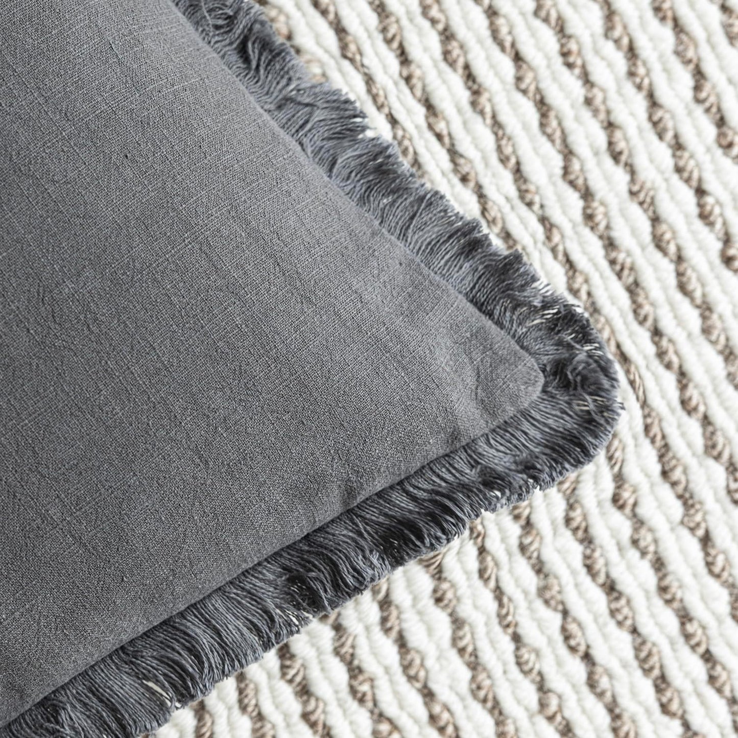 Foindtower Decorative Linen Fringe Throw Pillow Covers Cozy Boho Farmhouse Cushion Cover with Tassels Soft Accent Pillowcase for Chair Sofa Bed Living Room Home Decor, 26×26 Inch, 1PC, Gray