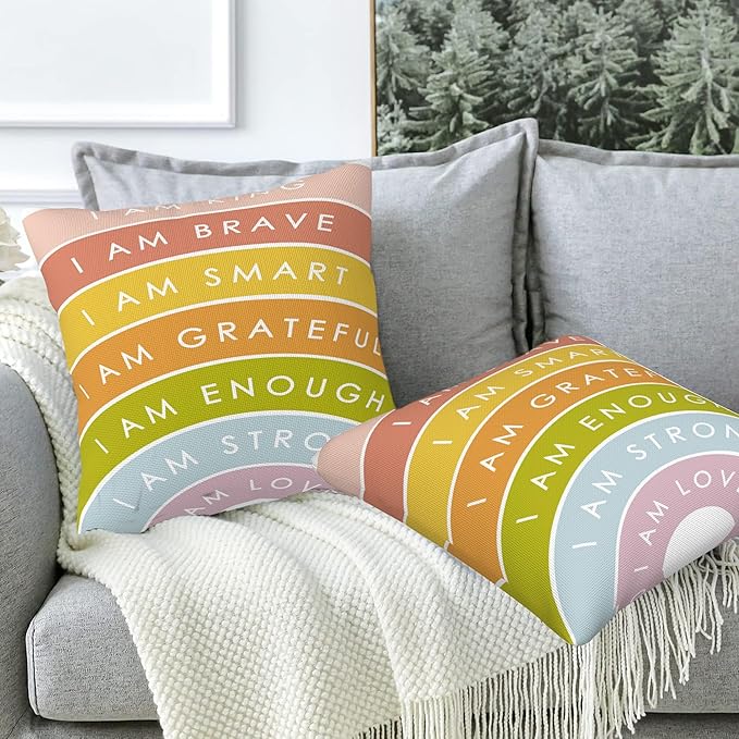 Positive Affirmations Throw Pillow Covers Set of 2 Inspirational Pillow Covers 18x18 Inch Modern Farmhouse Home Decorative Pillow Cases Cushion Cover for Sofa Living Room Office