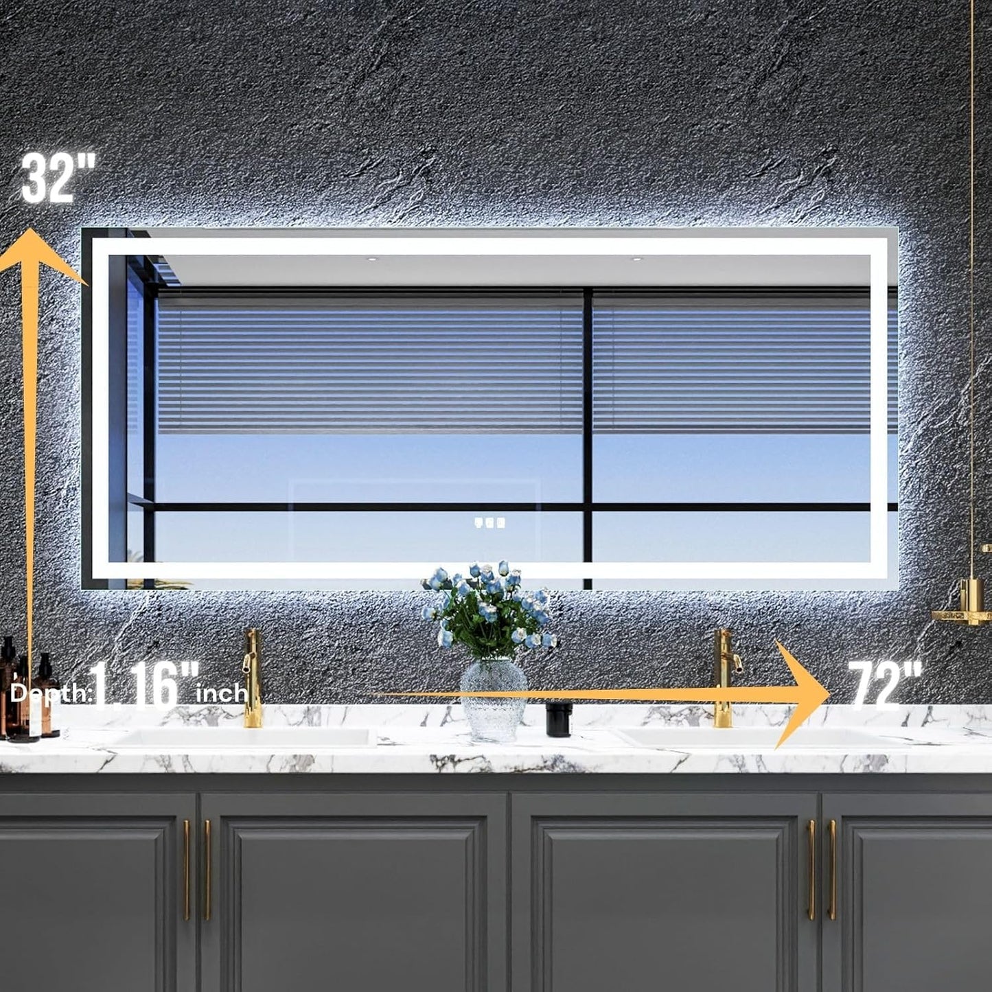 LED Bathroom Mirror 72"x 32",Front Lit and Backlit Bathroom Mirror with Lights,Stepless Dimmable,Anti-Fog, Shatter-Proof, Memory, 3 Colors Lighted Vanity Mirror (Horizontal/Vertical)