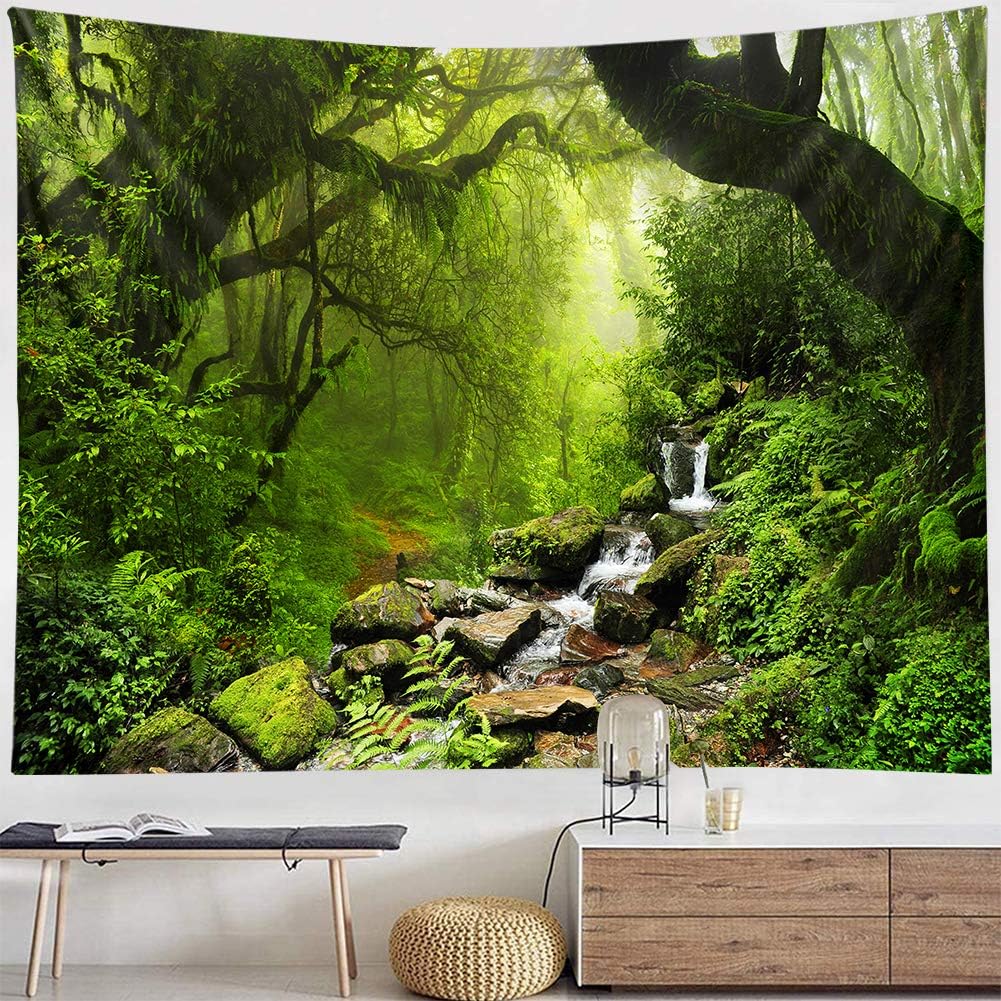 Llamazing Forest Landscape Home Decor - Living Room & Bedroom Magic Tapestry (Green Creek, 78''L60''W)