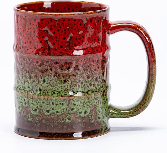 20 Oz Coffee Cups-Beer Mug, Large Ceramic Coffee Mugs, Handmade Pottery Mug, Tea Cups with Handle for Office and Home, Dishwasher and Microwave Safe (Red & Green)