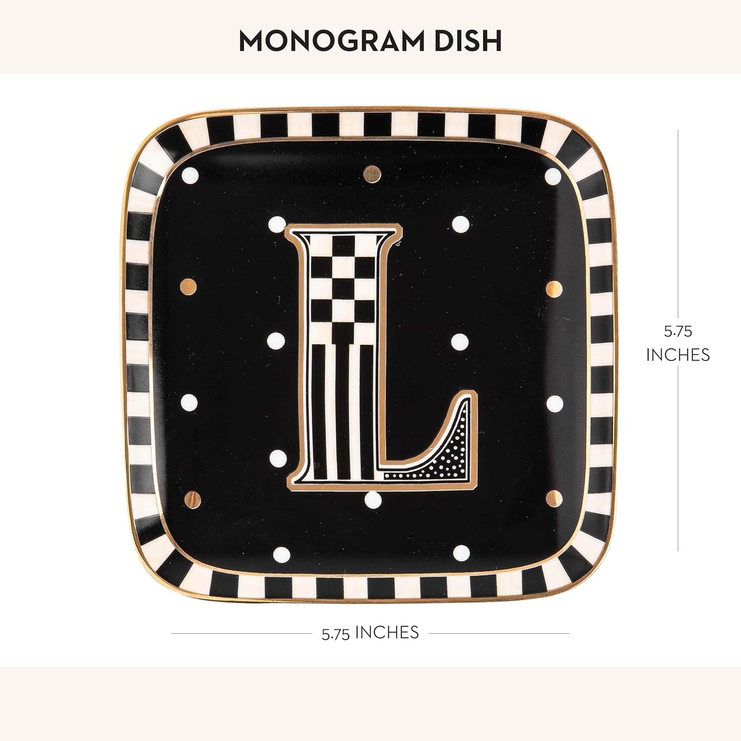 MACKENZIE-CHILDS Monogram Dish, Decorative Ceramic Letter Plate, 5 3/4" Square, L
