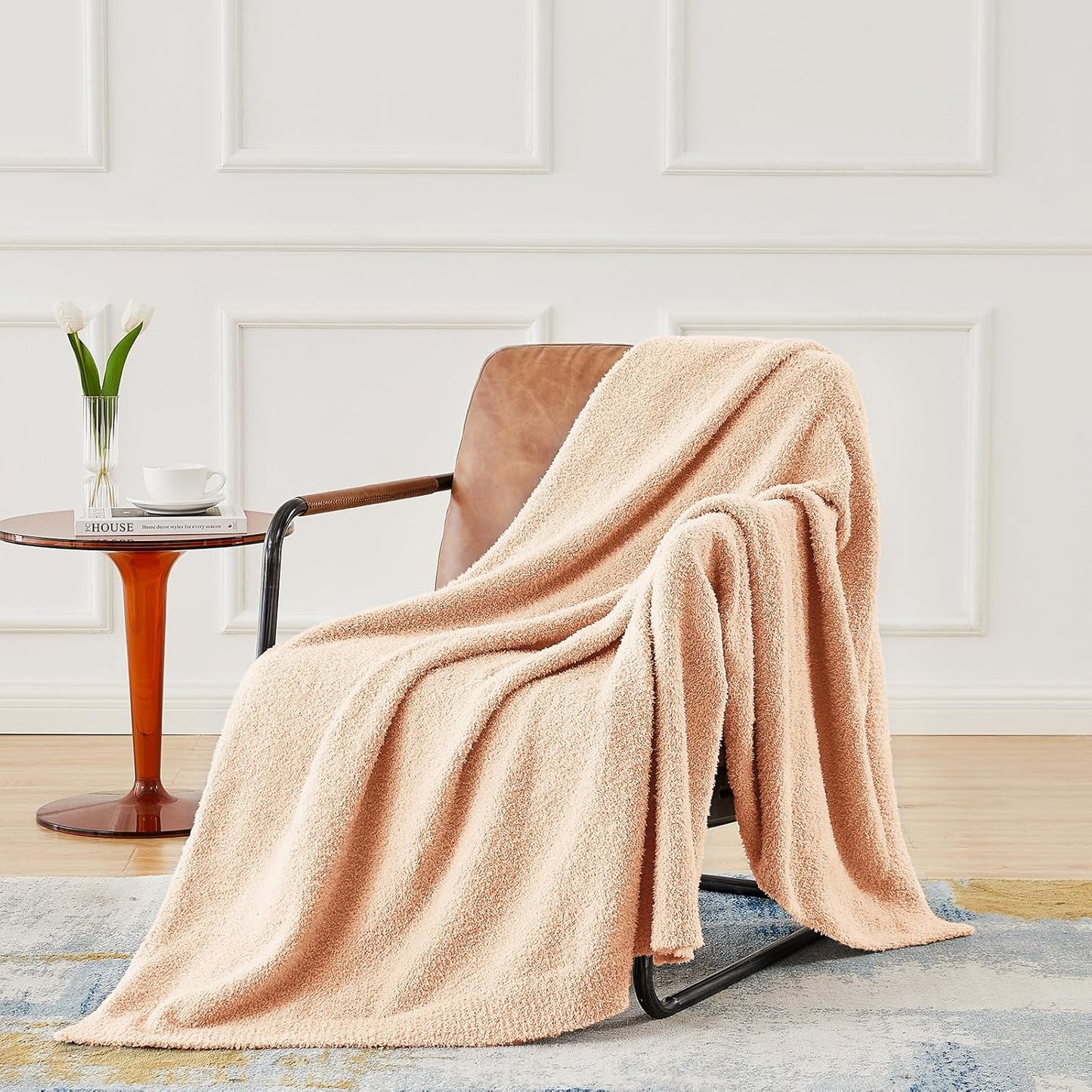 CYMULA Knit Throw Blanket for Peach Pink - Super Soft Lightweight Plush Fuzzy Fluffy Cozy Blankets and Throws for Sofa Bed, 50 x 60 inches