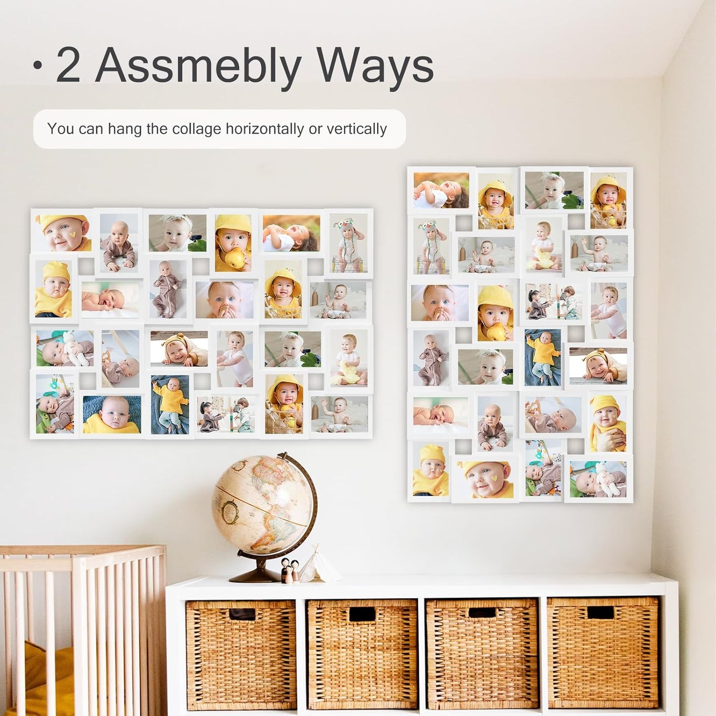 HELLO LAURA 4x6 Picture Frame Collage Wall Decor 24 Opening Photos Collage Frame for Wall Picture Frame 6" x 4" Photo Sockets x 24 - White