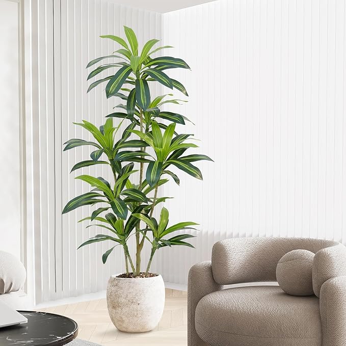 5Ft Dracaena Plant Artificial Tree Fake Tropical Floor Plants Potted (Real Touch) Artificial Silk Tree Leaf Faux Trees Black Tall Planter for Home Office Living Room Indoor Outdoor Decor（2Pack）