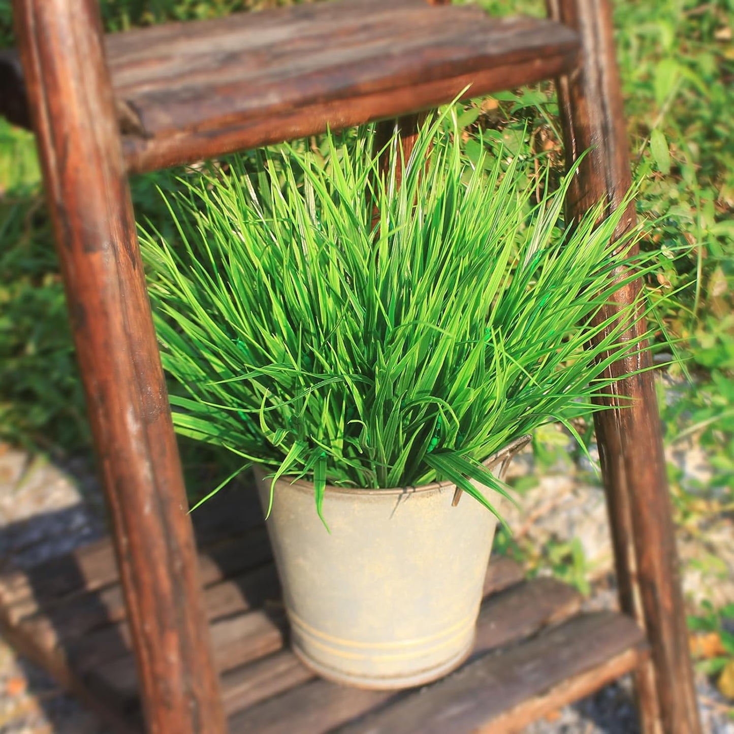 Faux Outdoor Plants 12 Bundles Artificial Boxwood Shrubs Grass Fake Greenery Green Plastic Leaf for Groud Planter Front Porch Patio Decor (12 Bundles Green Grass Plants)