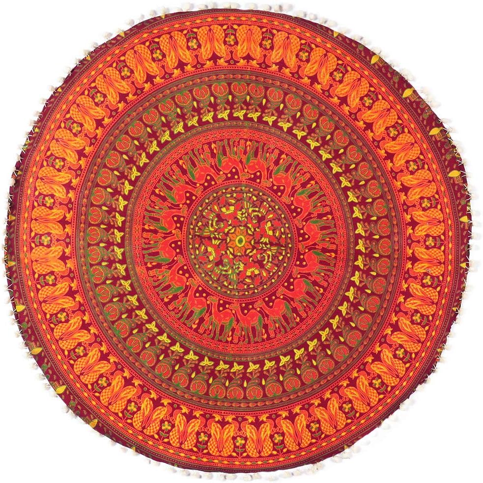 Eyes of India - Mandala Floor Pillow Cover Meditation Cushion Seating Throw Hippie Round Colorful Decorative Bohemian Indian Pouf Ottoman Handmade Cover ONLY (P1 Burgundy, 32" x 32")