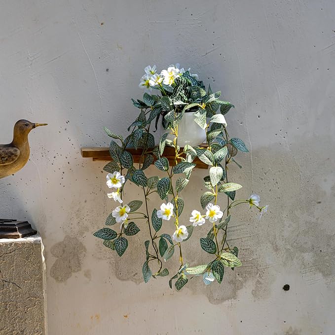 2PCS Artificial Hanging Plant with Pot Faux Hanging Plants Small Hanging Plants Pot with Artificial Vines and Flower Greenery Decoration for Living Room Wall Home Wall Shelf (White)