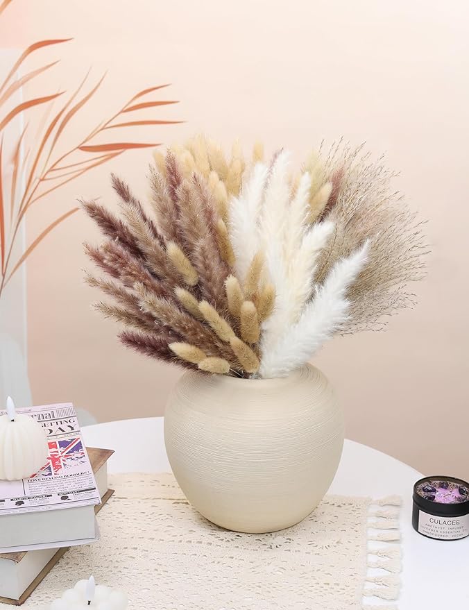 xin's convey 110pcs Dried Pampas Grass, (Vase Not Included),Dried Flower Bouquet, Reed Grass Bouquet for Boho Floral Home, Wedding Party Centerpiece, Rustic Farmhouse Decoration.(Brown)
