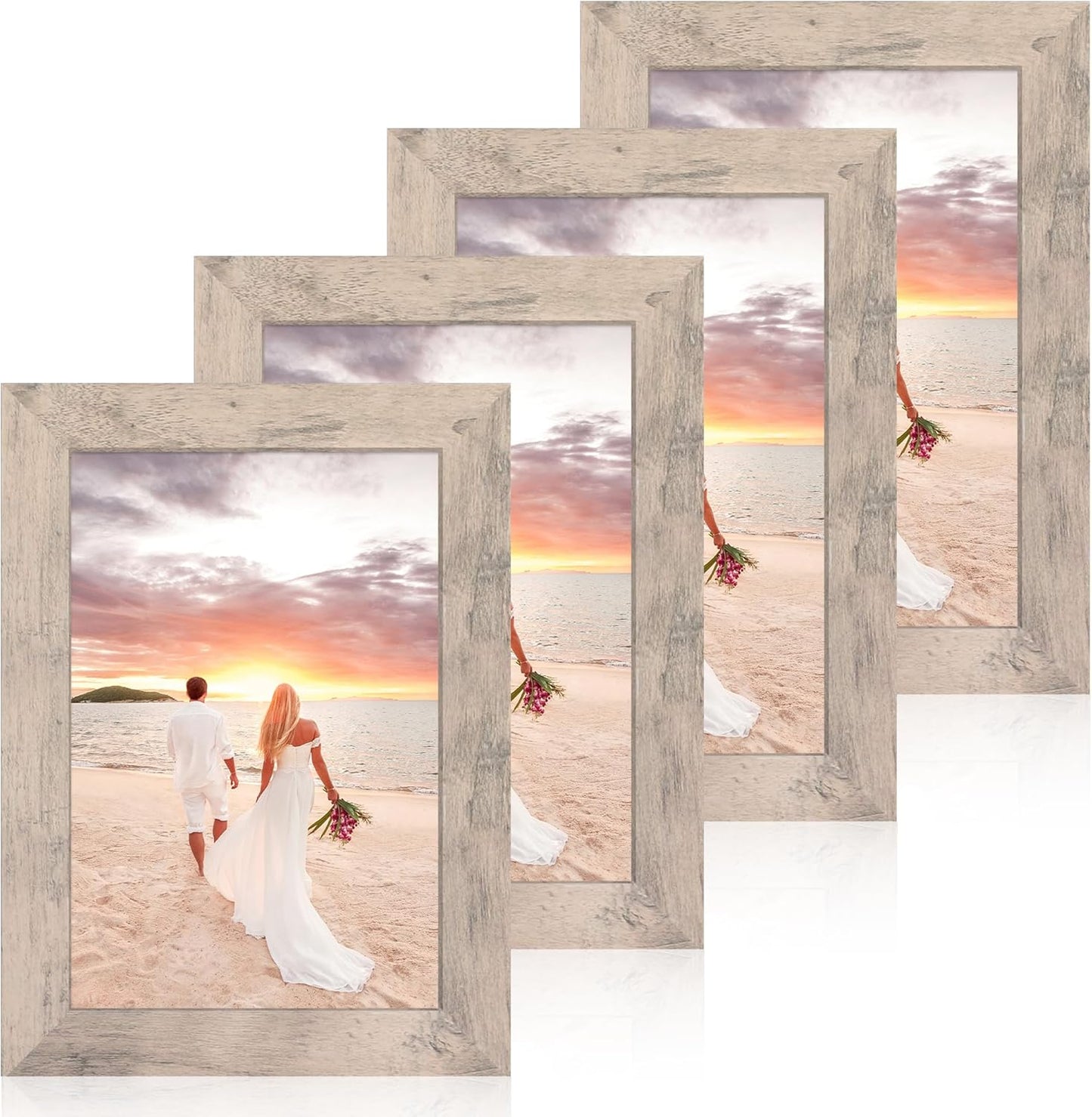 iRahmen 6x9 Picture Frame Set of 4, Smoke Gray Frame with High Definition Glass, 6 x 9 Wood Rustic Photo Frames for Horizontal or Vertical Tabletop and Wall Mounting