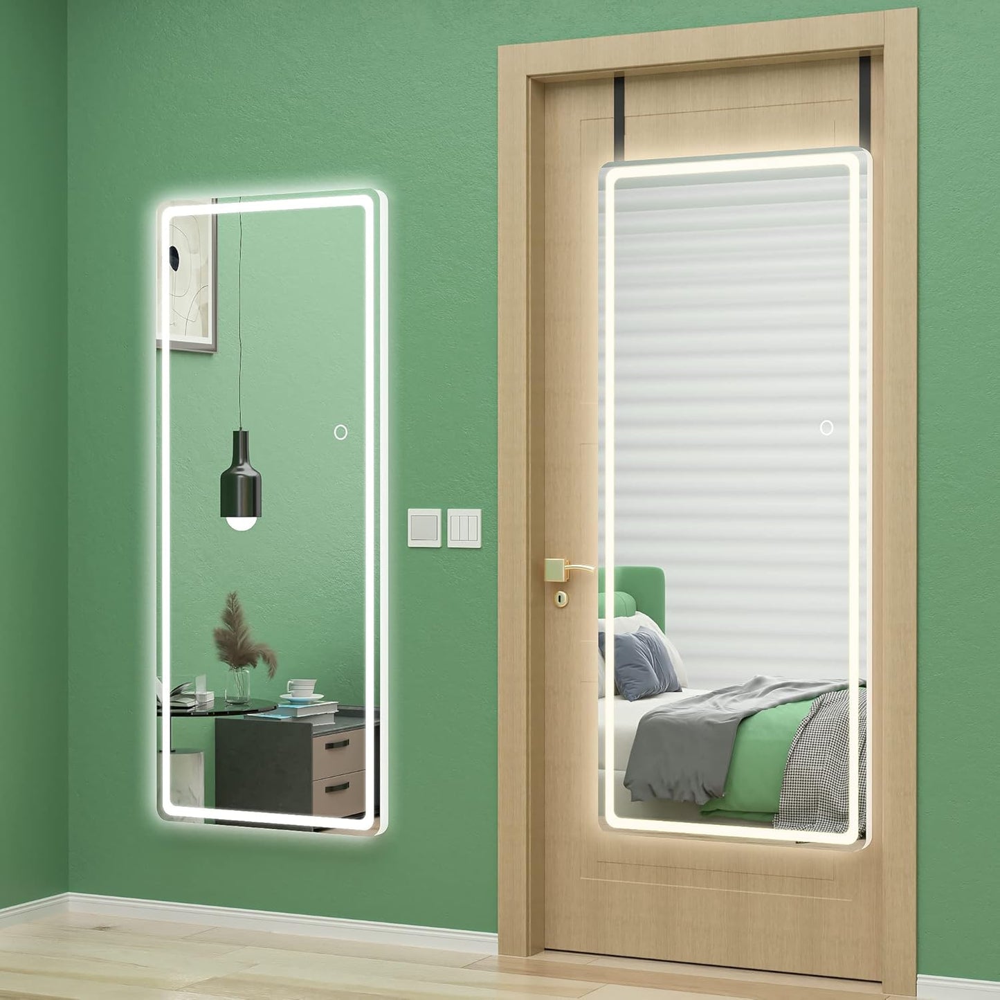 Hasipu Full Length Over The Door Mirror with Lights for Bedroom, Living Room, Cloakroom, White