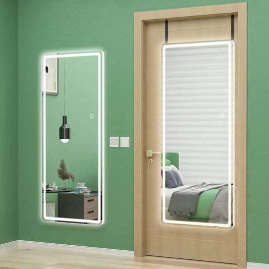 Hasipu Full Length Over The Door Mirror with Lights for Bedroom, Living Room, Cloakroom, White