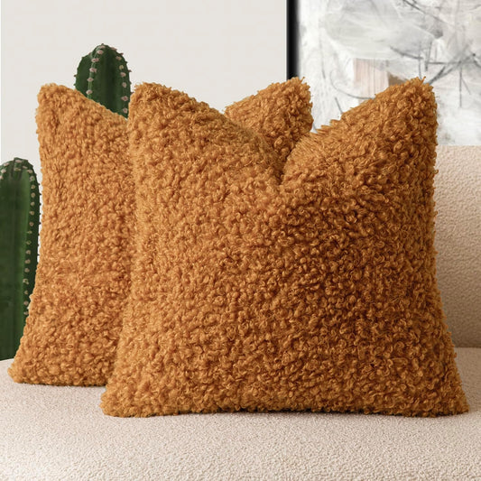 Foindtower 2 Pieces 20x20 Inch Orange, Faux Fur Throw Pillow Cover Accent Sherpa Furry Pillow Covers Fuzzy Soft Pillowcases Cozy Sheepskin Decorative Fleece Cushion Case for Bed Couch Living Room