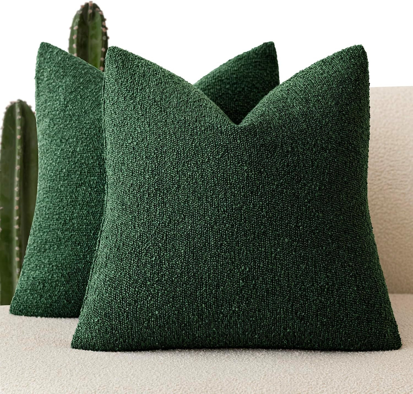 Foindtower Pack of 2 Textured Boucle Throw Pillow Covers Accent Solid Pillow Cases Cozy Soft Decorative Couch Cushion Case for Chair Sofa Bedroom Living Room Home Decor 18x18 Inch Pine Green