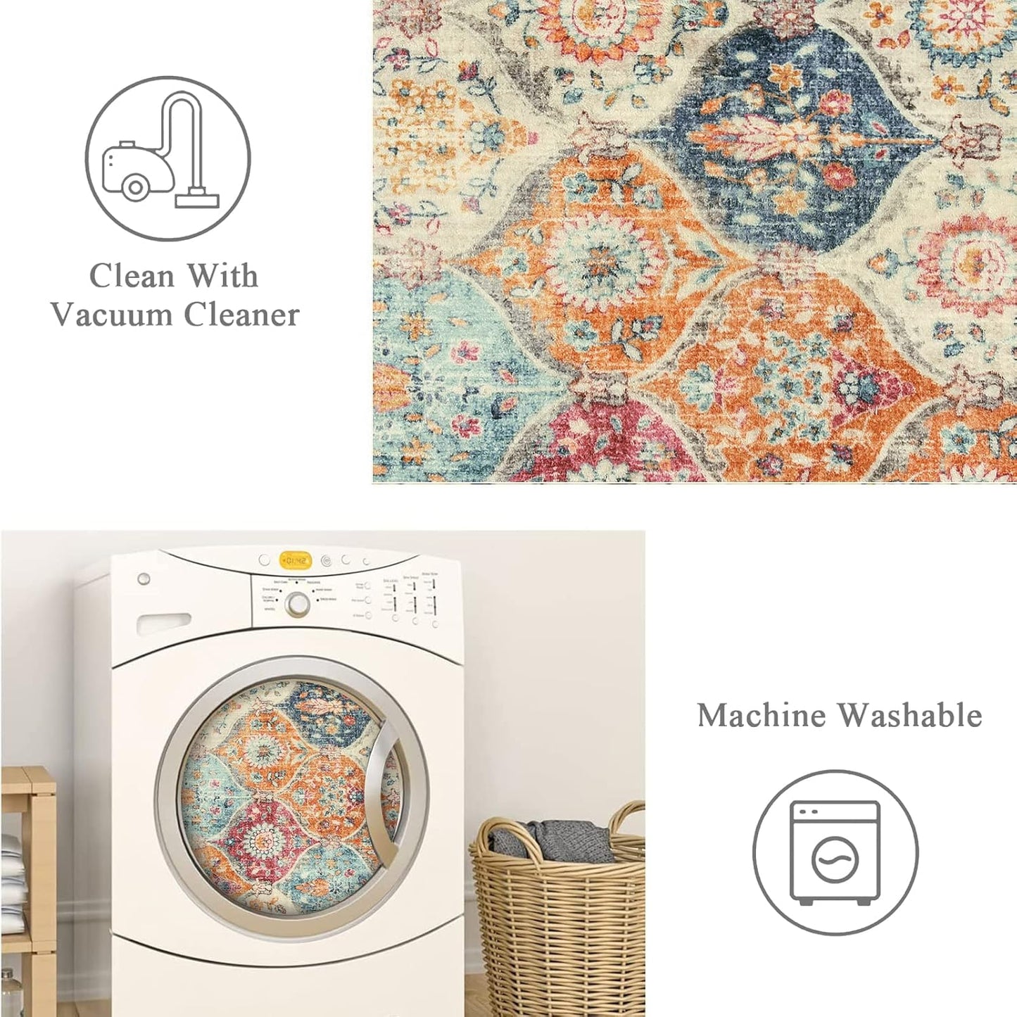 Lahome Moroccan Trellis Hallway Rug, 2x5 Washable Runner Rug Non Slip Kitchen Runners for Hallways, Ultra-Thin Vintage Carpet for Bedroom Bathroom Entryway, Cream/Multi