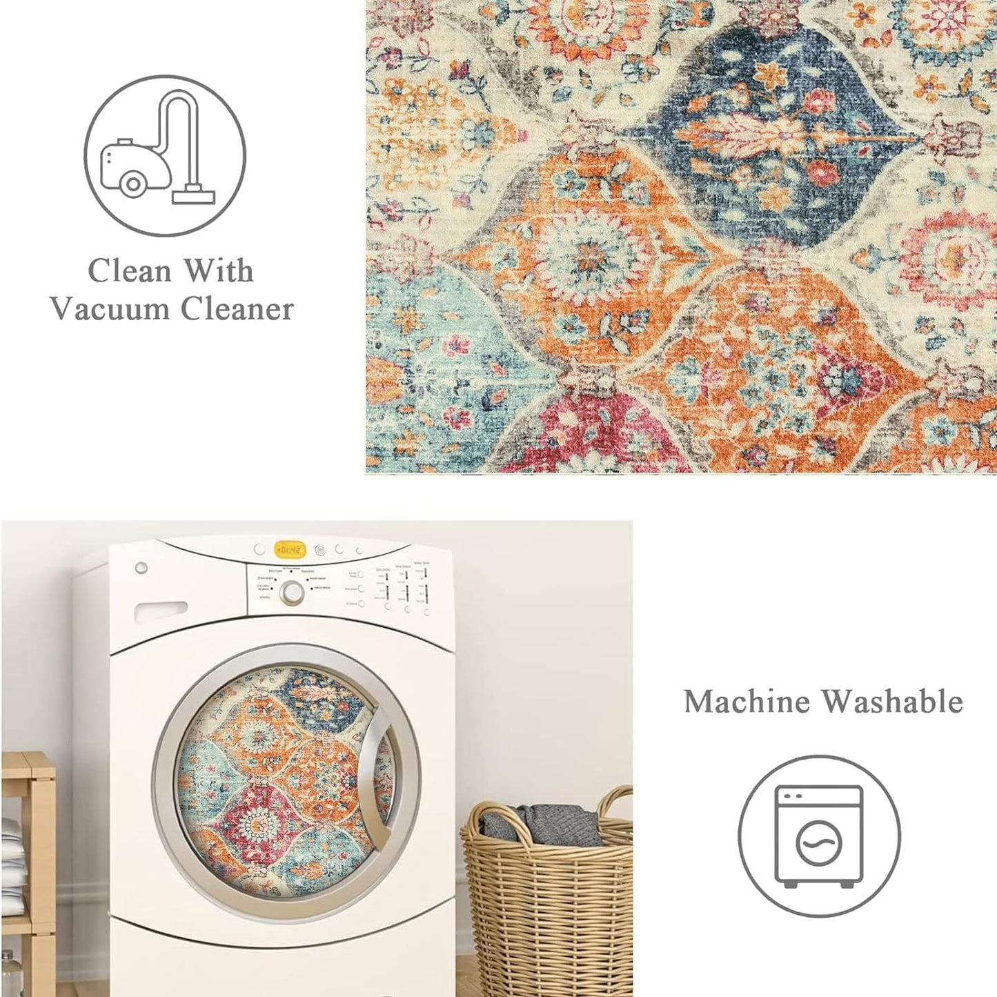 Lahome Kitchen Rugs Non Slip Washable Rugs for Entryway, 2x4 Rug Non-Slip Moroccan Trellis Ultra-Thin Indoor Door Mat Small Carpet for Bathroom Bedroom Entry, Cream/Multi