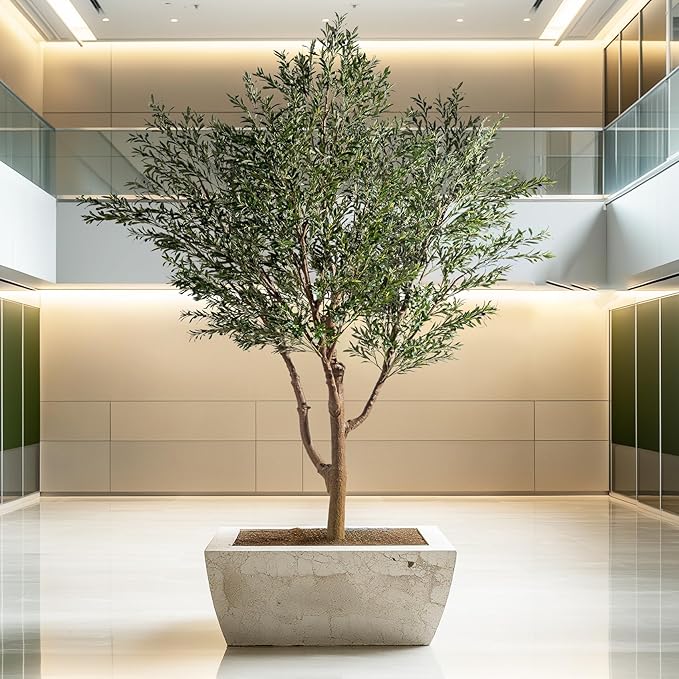 11.5FT Artificial Olive Tree Tall Faux Silk Plant Tall Faux Olive Tree with Natural Wood Trunk & Lifelike Fruits Fake Potted Tree or Home Office Decor