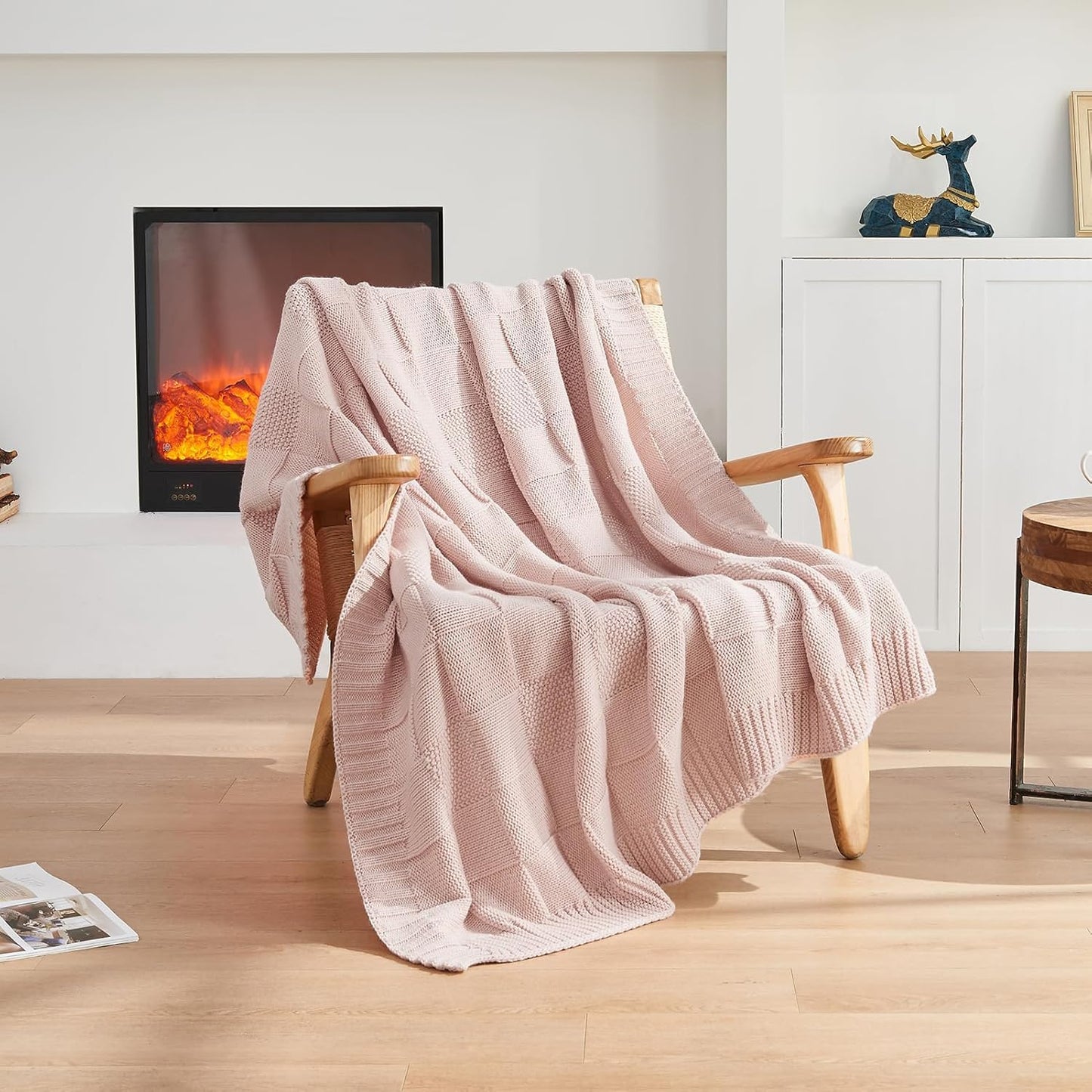 CozeCube Check Knit Throw Blanket, Pink Checkered Throw for Couch, Decorative Christmas Soft Cozy Warm Knitted Blanket for Bed Sofa Living Room, 50"X60"