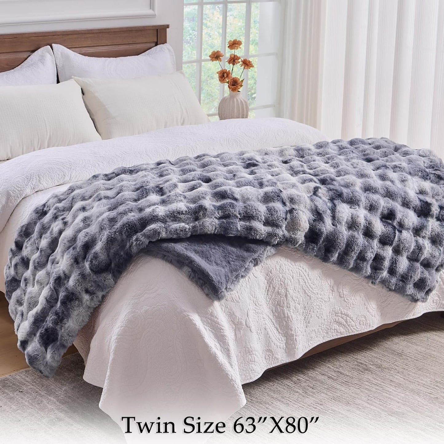BENVWE Fluffy Faux Fur Throw Blanket for Couch - Soft, Plush, Thick, Cozy, Fuzzy Luxury Minky Bubble Blanket for Home Living Room Decor, Gifts for Women, Tie-dye Light Grey, 63" x 80", 1100GSM