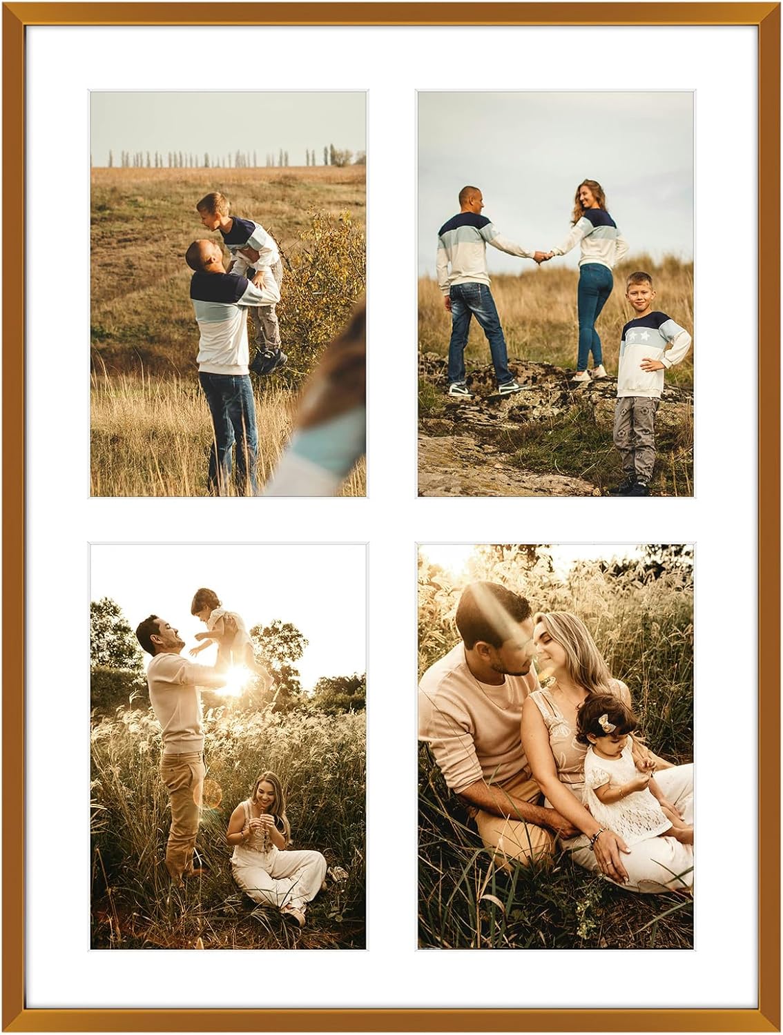 Frametory - 12x16 Aluminum Collage Picture Frame - Display 5x7 Pictures with 4 Openings Mat - Real Glass Front - Horizontal/Vertical Wall Mount - Bronze 1 Pack