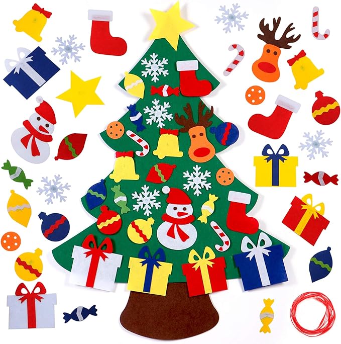3.2 Ft Felt Christmas Tree for Toddlers with 30 Detachable Christmas Ornaments, Xmas Gifts, Door Wall Hanging Decorations
