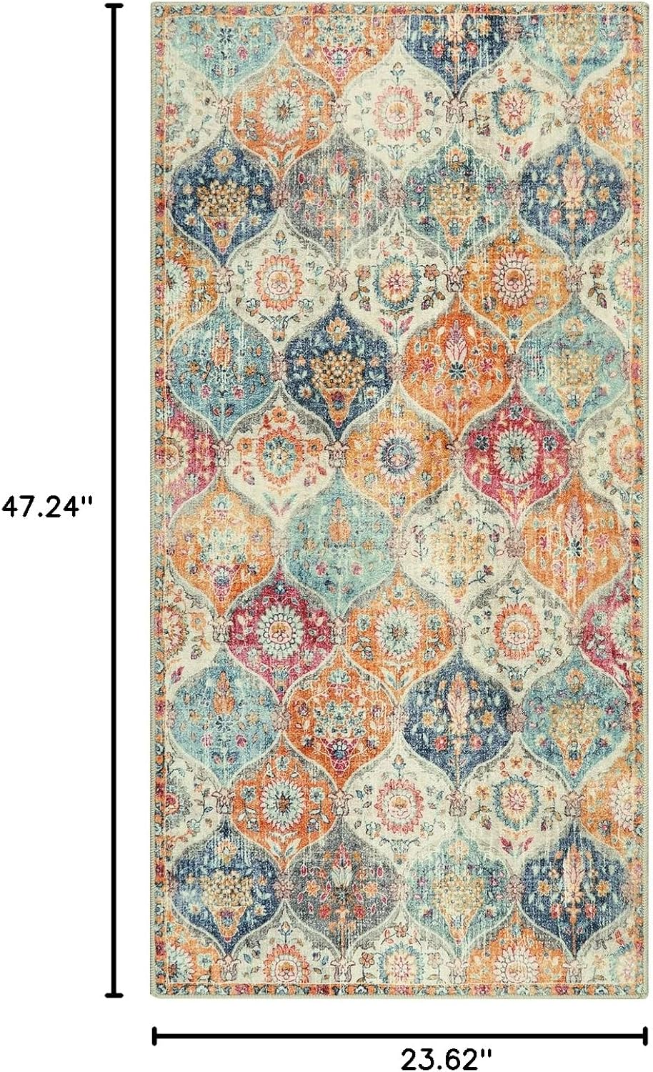 Lahome Kitchen Rugs Non Slip Washable Rugs for Entryway, 2x4 Rug Non-Slip Moroccan Trellis Ultra-Thin Indoor Door Mat Small Carpet for Bathroom Bedroom Entry, Cream/Multi