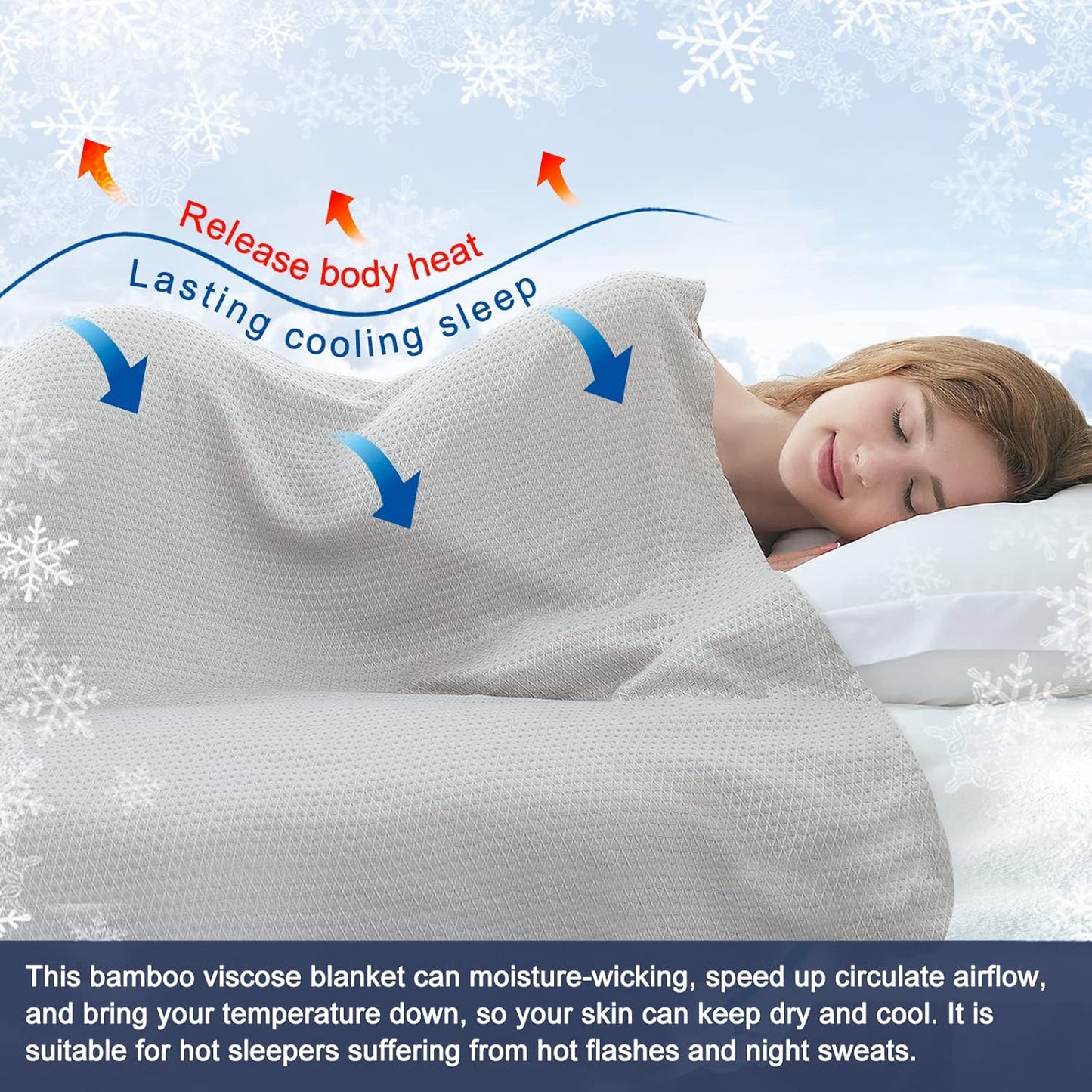 DANGTOP Cooling Blankets for Hot Sleepers, 100% Rayon Absorbs Body Heat to Keep Cool on Warm Night, Ultra-Cool Lightweight Blanket(90x90 inches, Grey)