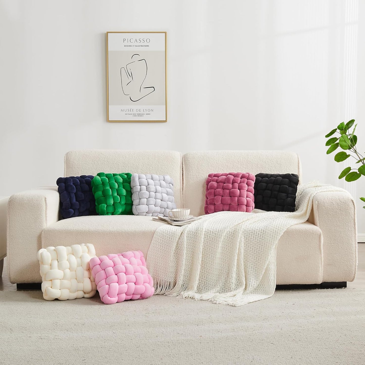 JELLYMONI Black Square Knot Throw Pillow, Small Size Home Decorative Pillow, Decorative Ins Throw Pillow, Soft Velvet Knotted Decor for Room and Couch (S- 11.8"×11.8"×3.5", Black)