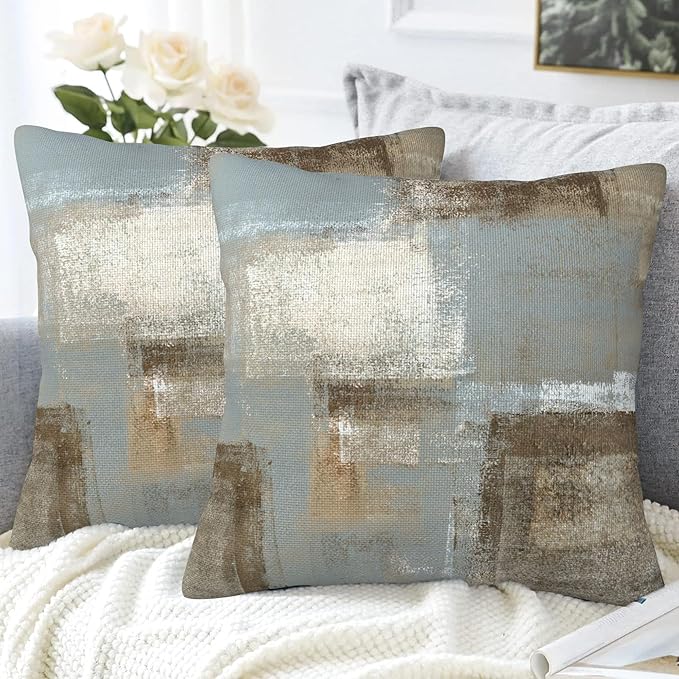Throw Pillow Covers Grey and Beige Pillow Covers 16x16 Inch Set of 2 Abstract Art Painting Throw Pillows Decorative Pillow Cases Cushion Covers for Bedroom Livingroom Sofa Farm House